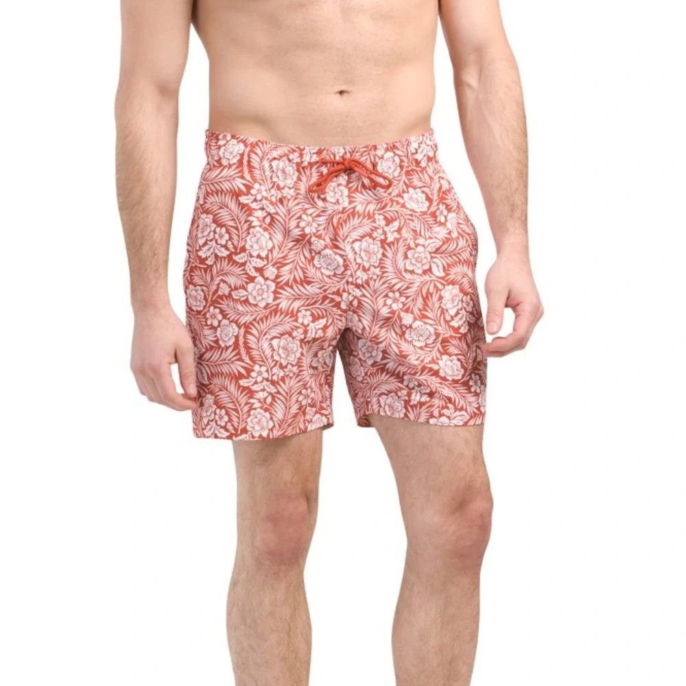 Onia Mens Lined Swim Trunks Size XL Burnt Orange Brown White Quick Dry Mid-thigh